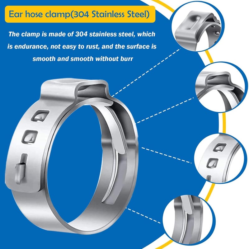 Seept 170Pcs 13 Sizes 304 Stainless Steel Single Ear Hose Clamps 5.3-31.6mm Crimp Hose Clamps Assortment Kit Perfect for Automotive/Home Appliance/Water Pipe and Fuel Line - Image 3